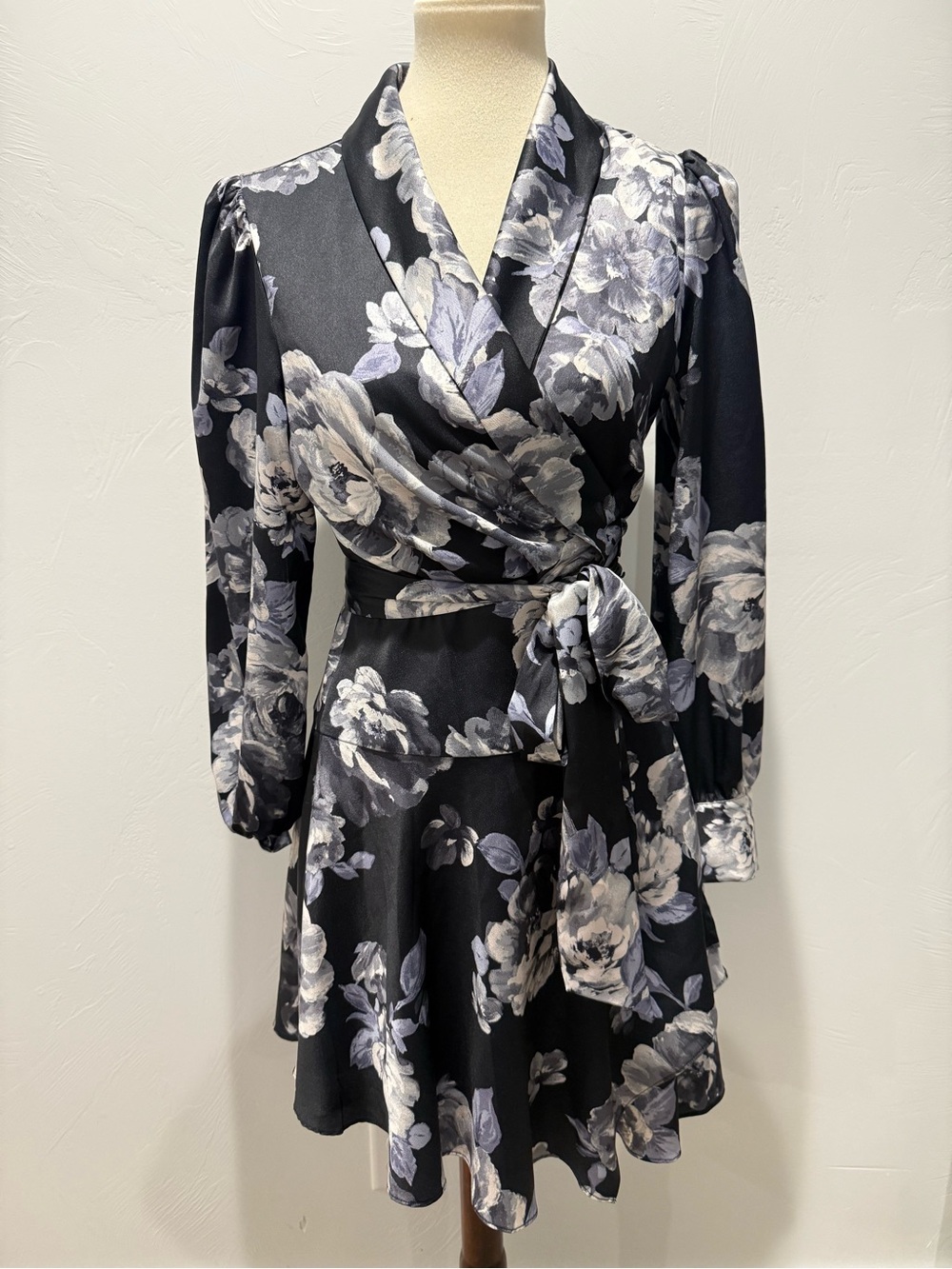 Milly Samara Satin Floral Wrap Mini Dress